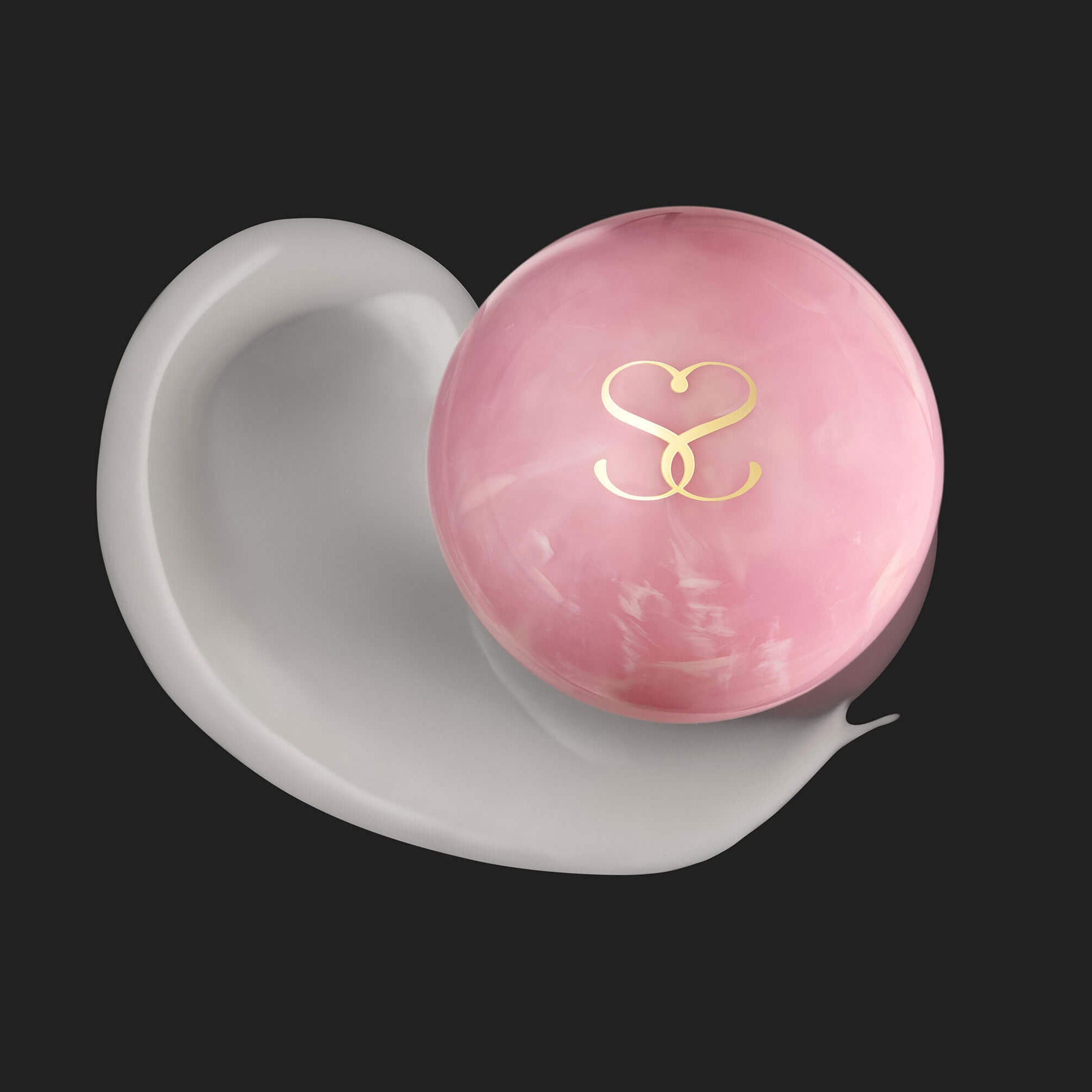 Close-up of the serum’s pink rounded cap embossed with the gold SAVOIR logo with the serum around it to emphasize the textural and brand elements that might not be as discernible from a distance.